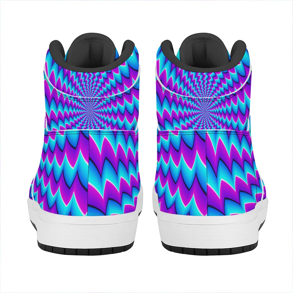 Blue Dizzy Moving Optical Illusion High Top Leather Sneakers