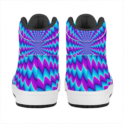 Blue Dizzy Moving Optical Illusion High Top Leather Sneakers
