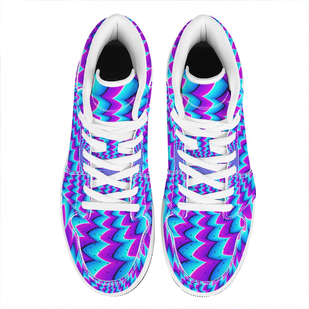 Blue Dizzy Moving Optical Illusion High Top Leather Sneakers