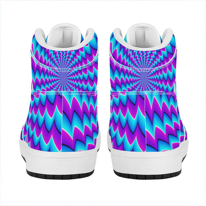 Blue Dizzy Moving Optical Illusion High Top Leather Sneakers