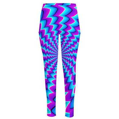 Blue Dizzy Moving Optical Illusion High-Waisted Pocket Leggings