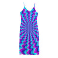 Blue Dizzy Moving Optical Illusion Jersey Midi Cami Dress
