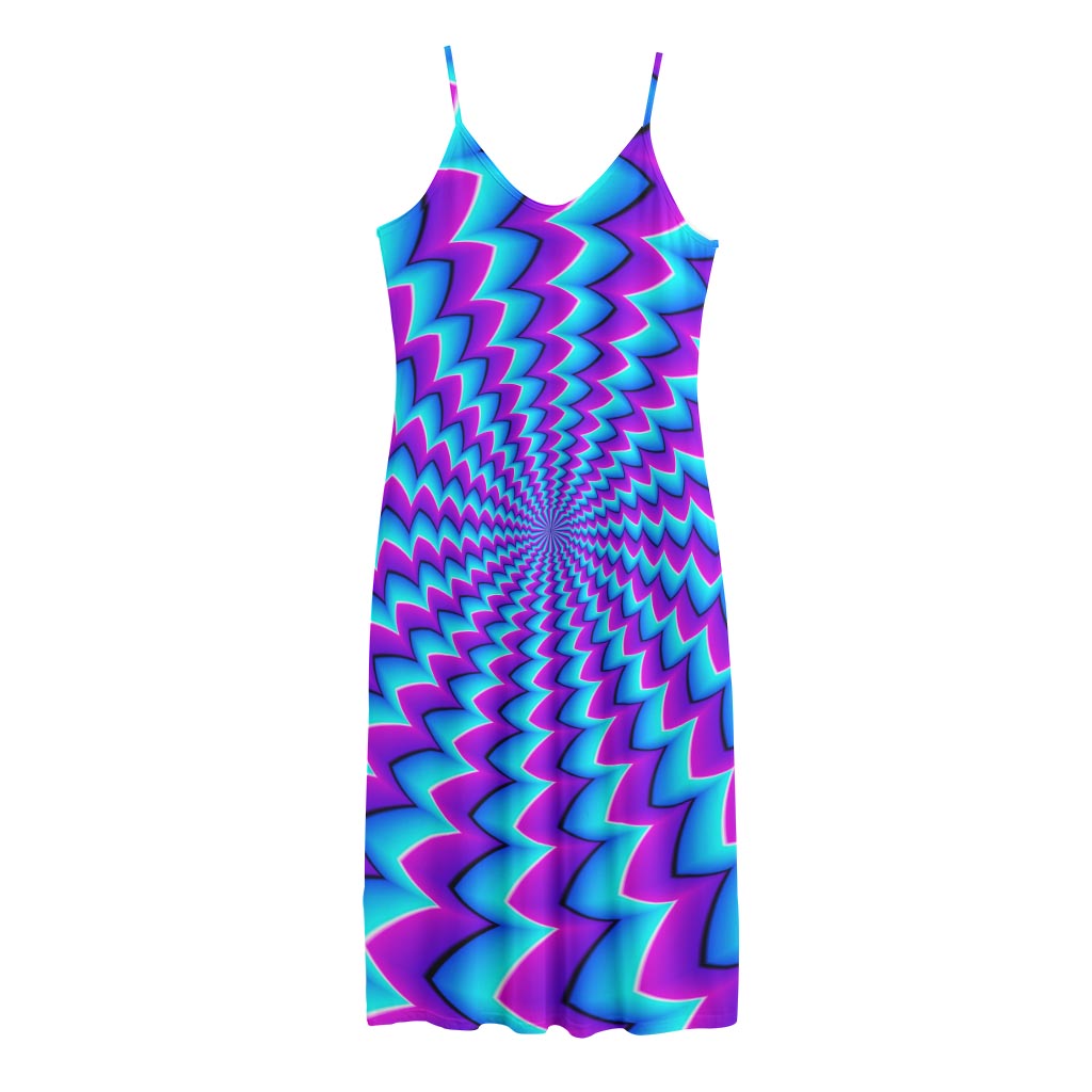Blue Dizzy Moving Optical Illusion Jersey Midi Cami Dress