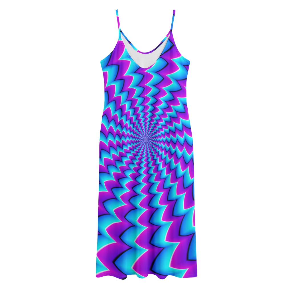 Blue Dizzy Moving Optical Illusion Jersey Midi Cami Dress