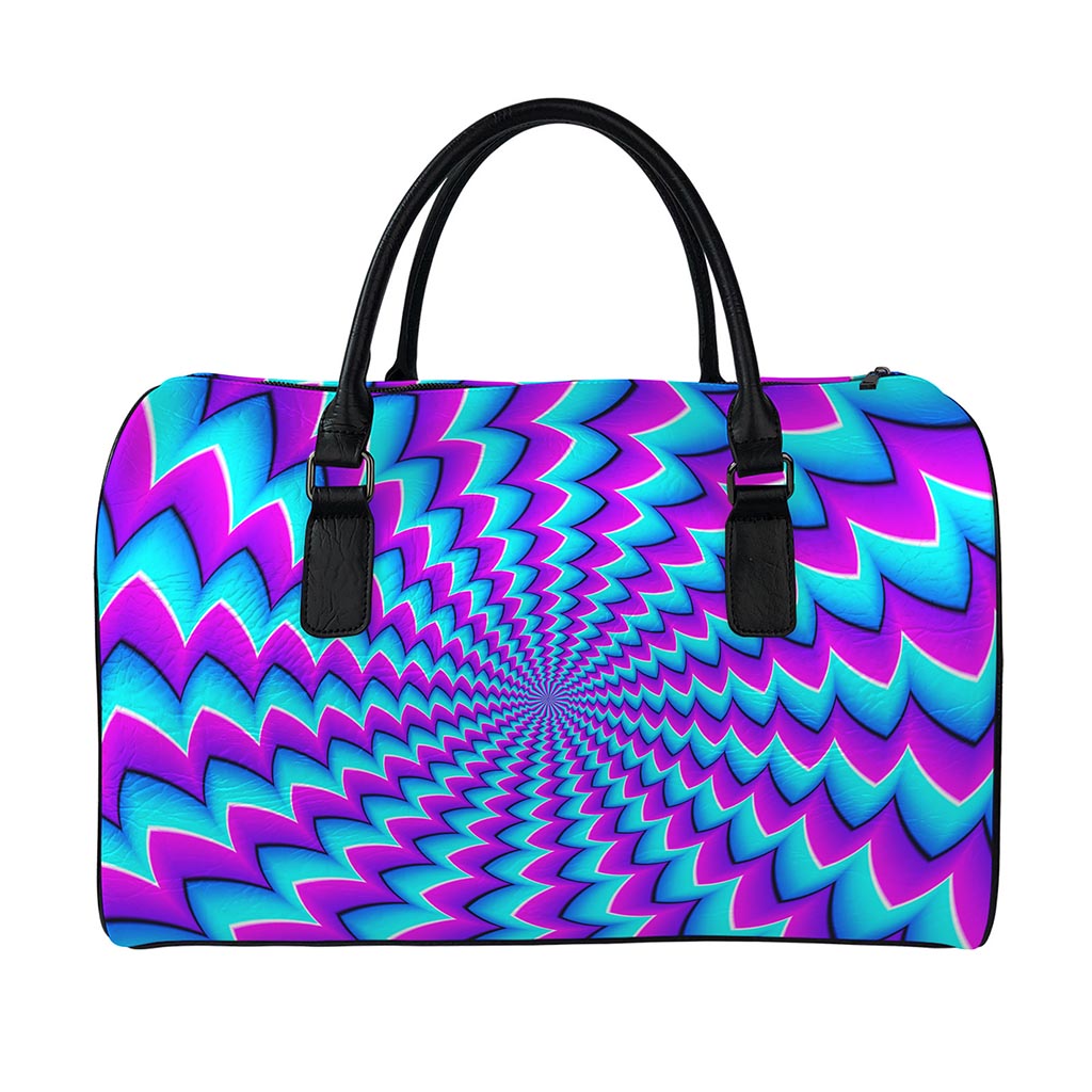 Blue Dizzy Moving Optical Illusion Leather Duffle Bag