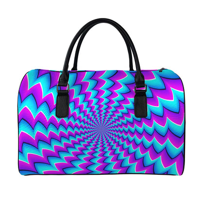 Blue Dizzy Moving Optical Illusion Leather Duffle Bag