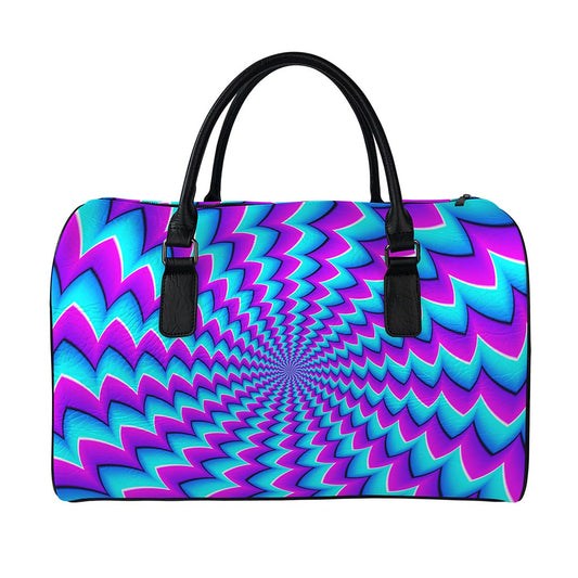Blue Dizzy Moving Optical Illusion Leather Duffle Bag