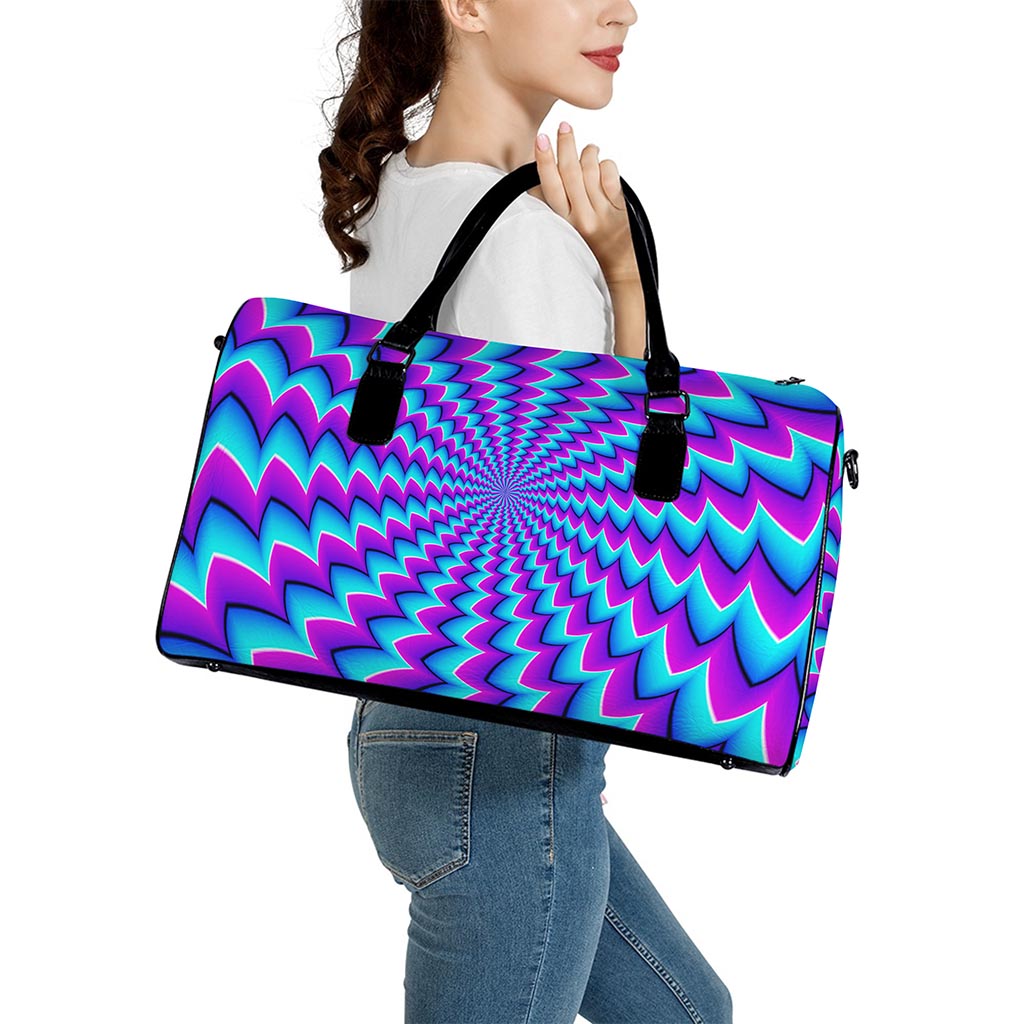 Blue Dizzy Moving Optical Illusion Leather Duffle Bag