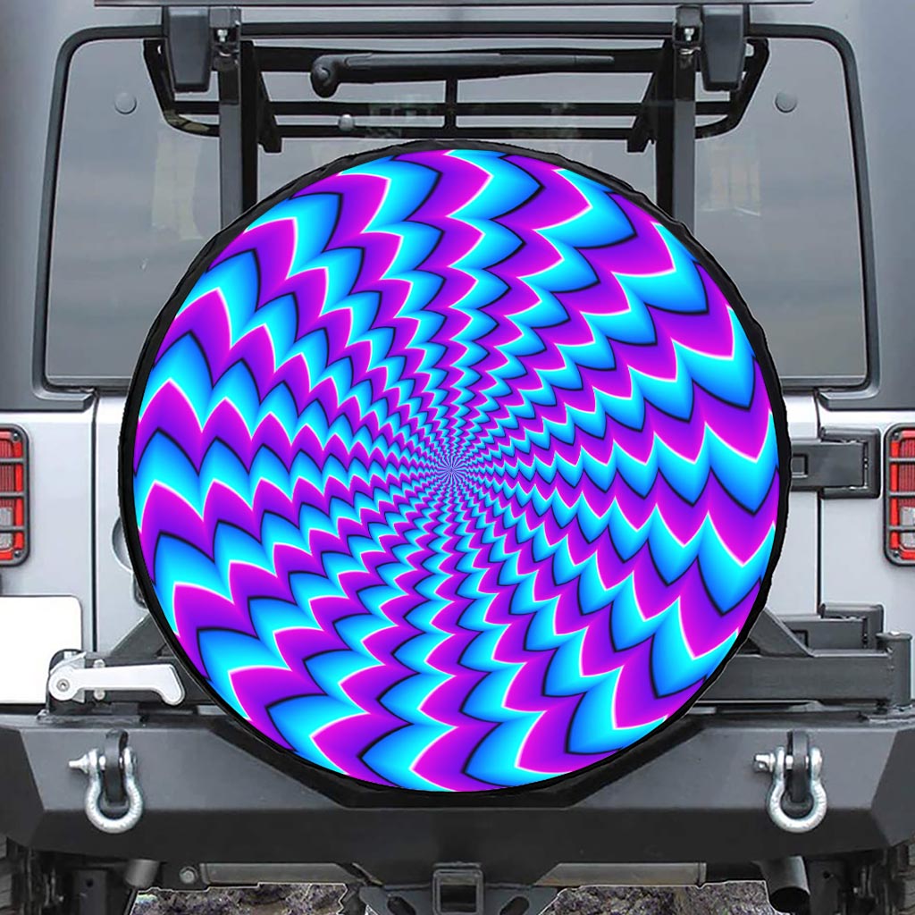 Blue Dizzy Moving Optical Illusion Leather Spare Tire Cover