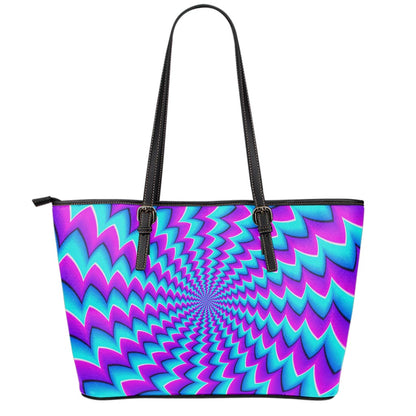 Blue Dizzy Moving Optical Illusion Leather Tote Bag