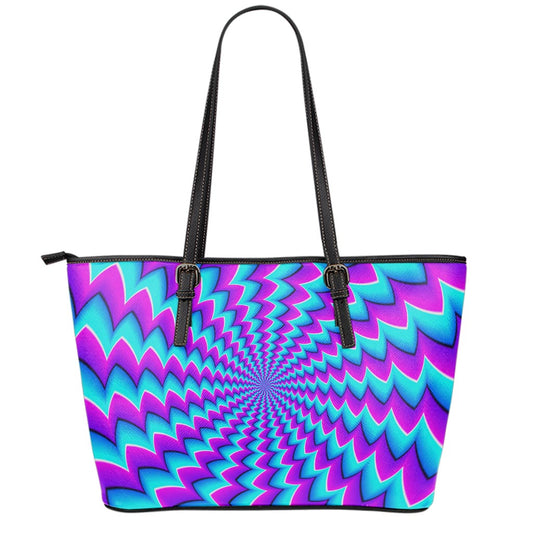 Blue Dizzy Moving Optical Illusion Leather Tote Bag