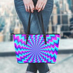 Blue Dizzy Moving Optical Illusion Leather Tote Bag