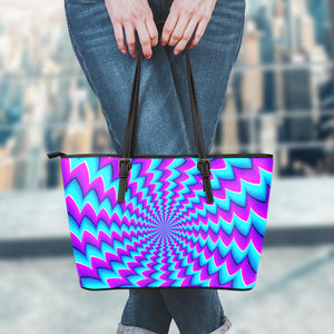 Blue Dizzy Moving Optical Illusion Leather Tote Bag
