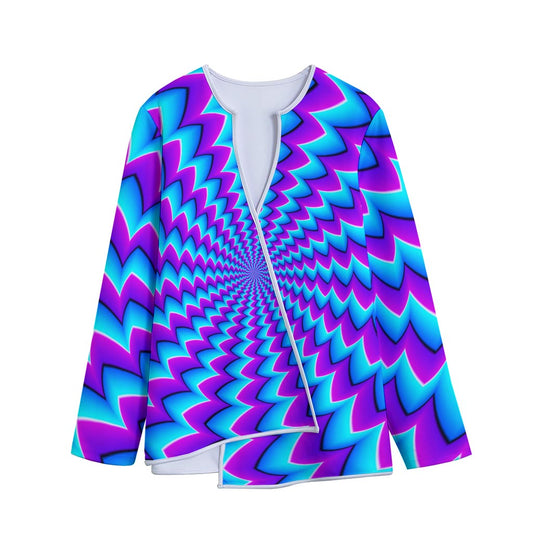 Blue Dizzy Moving Optical Illusion Long Sleeve Short Coat