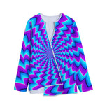 Blue Dizzy Moving Optical Illusion Long Sleeve Short Coat