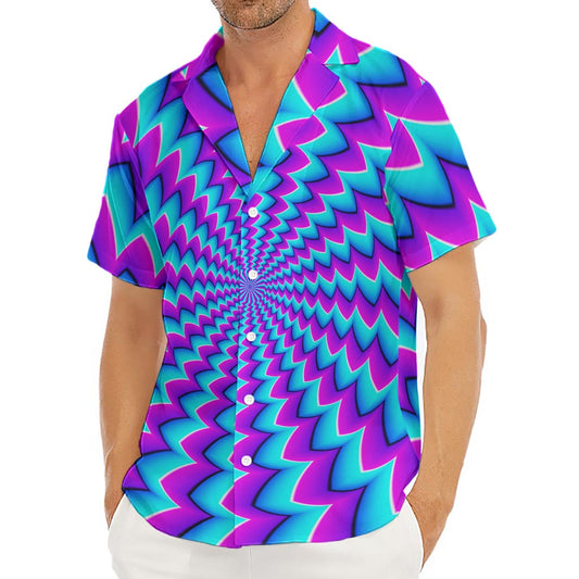 Blue Dizzy Moving Optical Illusion Men's Deep V-Neck Shirt