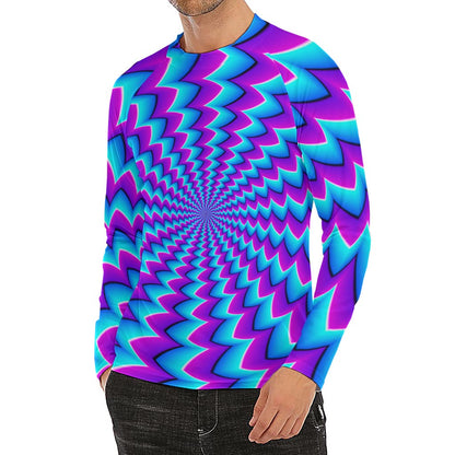 Blue Dizzy Moving Optical Illusion Men's Long Sleeve Rash Guard