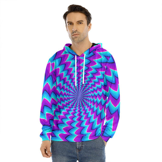 Blue Dizzy Moving Optical Illusion Men's Velvet Pullover Hoodie