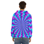 Blue Dizzy Moving Optical Illusion Men's Velvet Pullover Hoodie