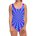 Blue Dizzy Moving Optical Illusion One Piece Swimsuit