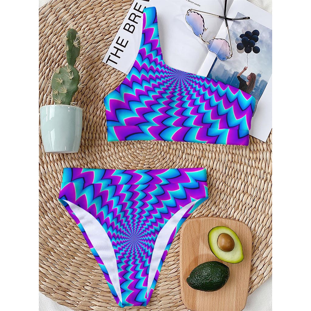 Blue Dizzy Moving Optical Illusion One Shoulder Bikini Top