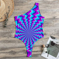 Blue Dizzy Moving Optical Illusion One Shoulder Bodysuit