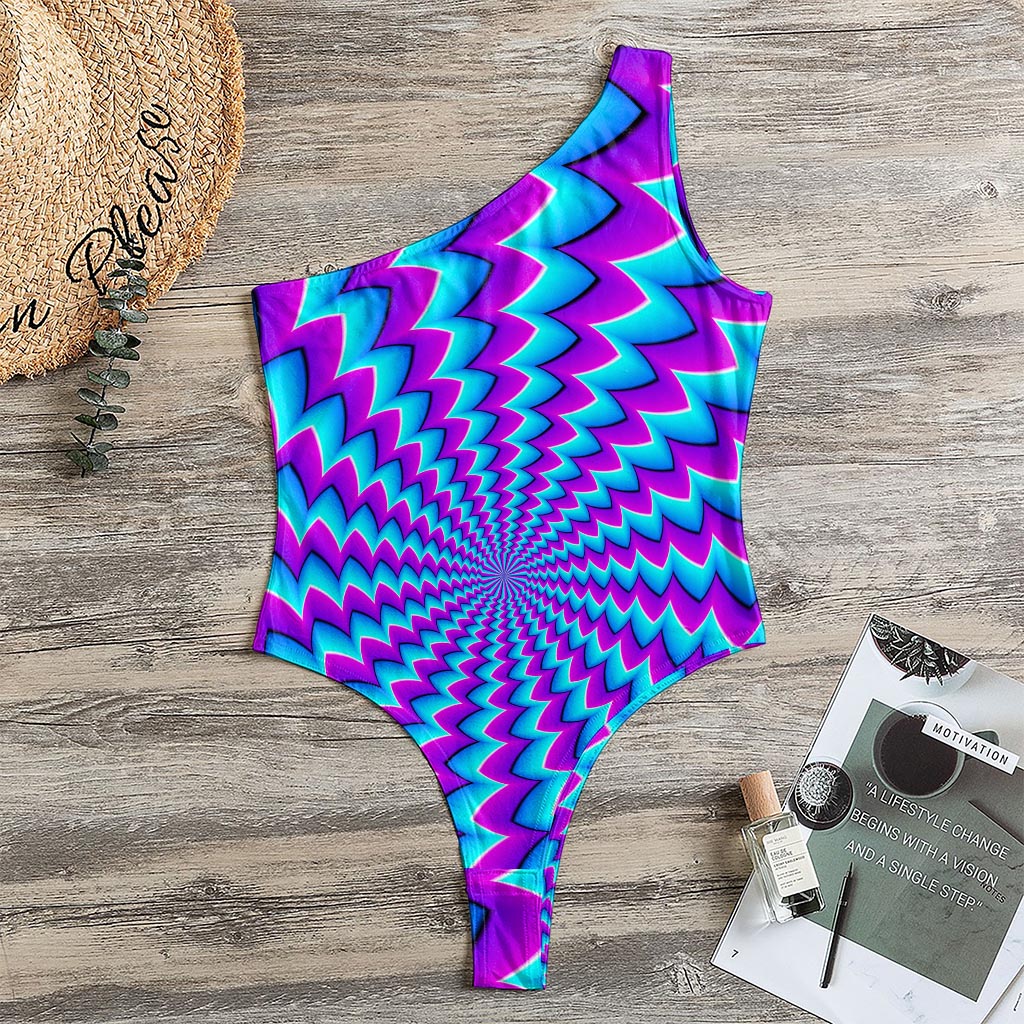 Blue Dizzy Moving Optical Illusion One Shoulder Bodysuit