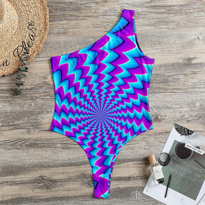 Blue Dizzy Moving Optical Illusion One Shoulder Bodysuit