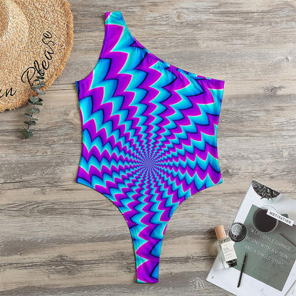 Blue Dizzy Moving Optical Illusion One Shoulder Bodysuit
