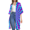 Blue Dizzy Moving Optical Illusion Open Front Beach Cover Up