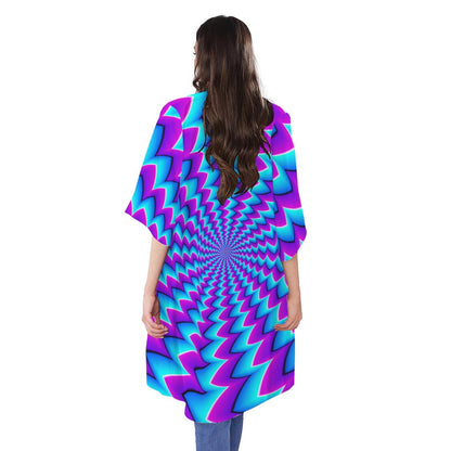 Blue Dizzy Moving Optical Illusion Open Front Beach Cover Up