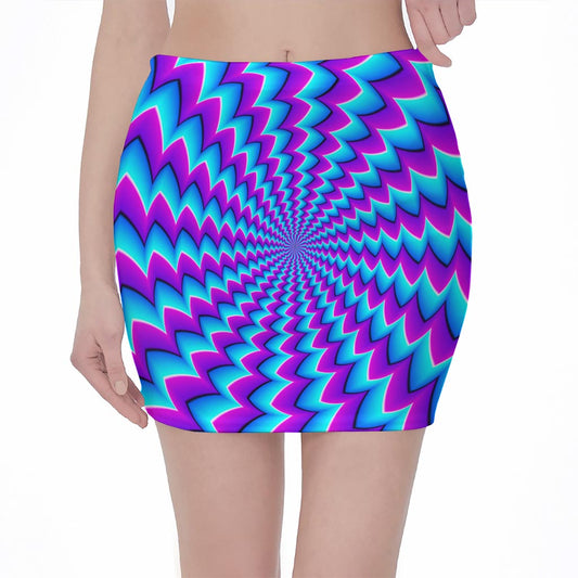 Blue Dizzy Moving Optical Illusion Pencil Mini Skirt