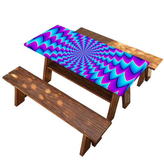 Blue Dizzy Moving Optical Illusion Picnic Table Cover