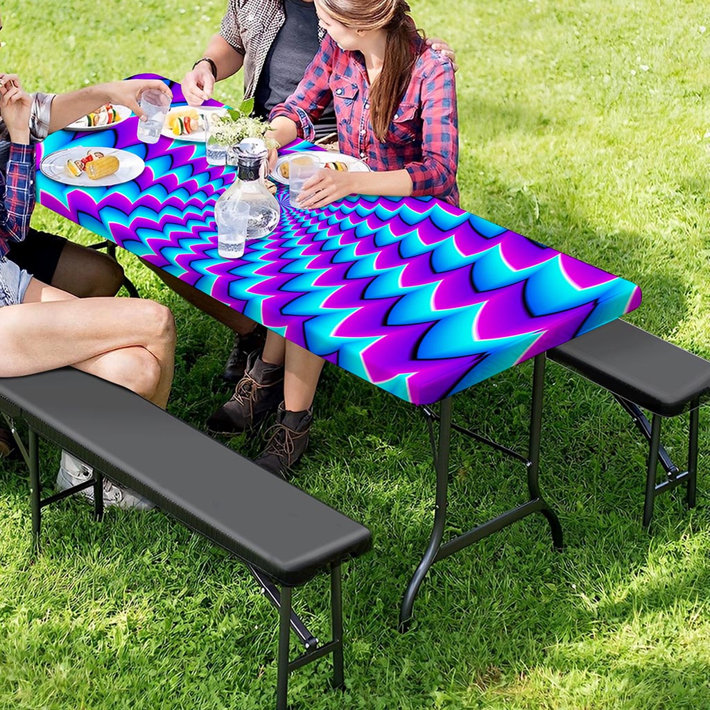 Blue Dizzy Moving Optical Illusion Picnic Table Cover