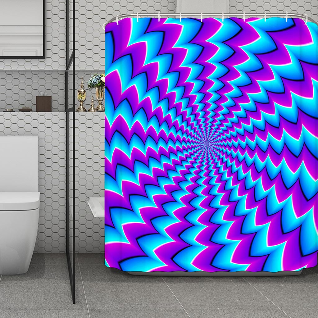 Blue Dizzy Moving Optical Illusion Polyester Shower Curtain