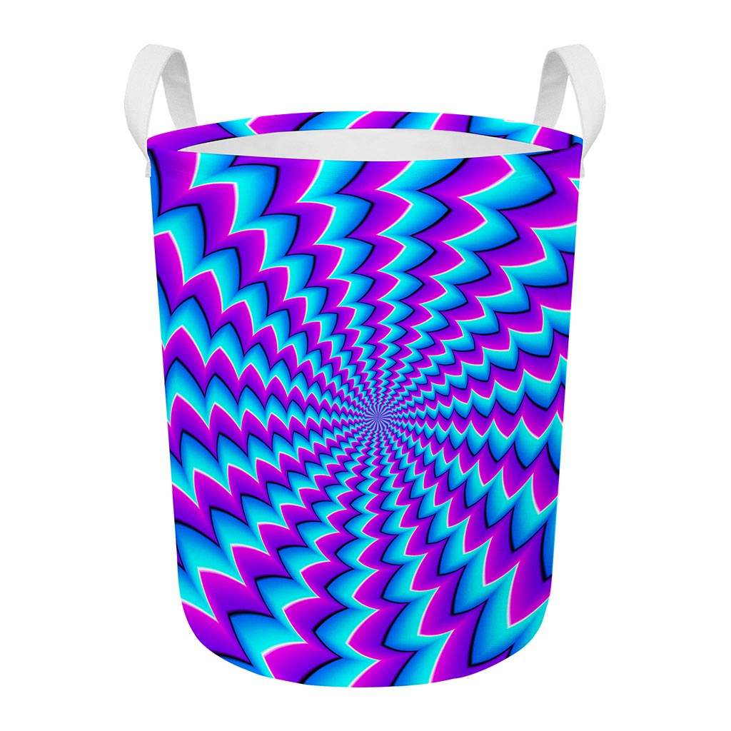 Blue Dizzy Moving Optical Illusion Round Laundry Basket
