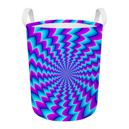 Blue Dizzy Moving Optical Illusion Round Laundry Basket