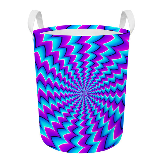Blue Dizzy Moving Optical Illusion Round Laundry Basket