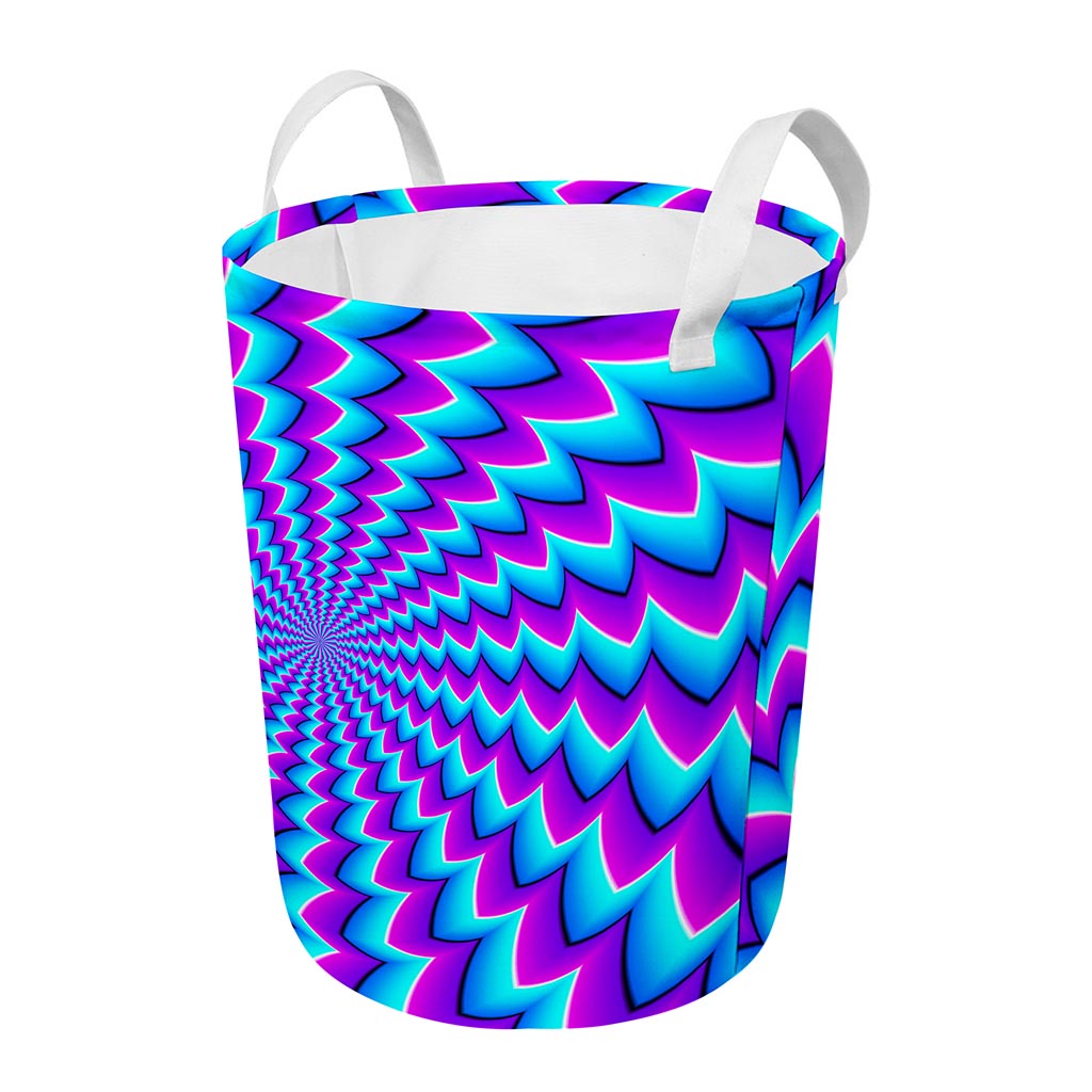 Blue Dizzy Moving Optical Illusion Round Laundry Basket