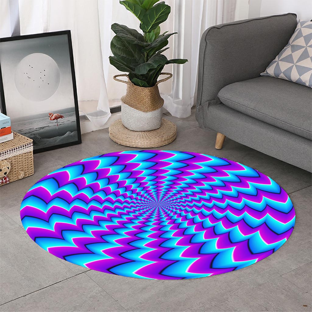 Blue Dizzy Moving Optical Illusion Round Rug