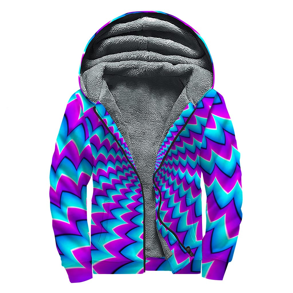 Blue Dizzy Moving Optical Illusion Sherpa Lined Zip Up Hoodie