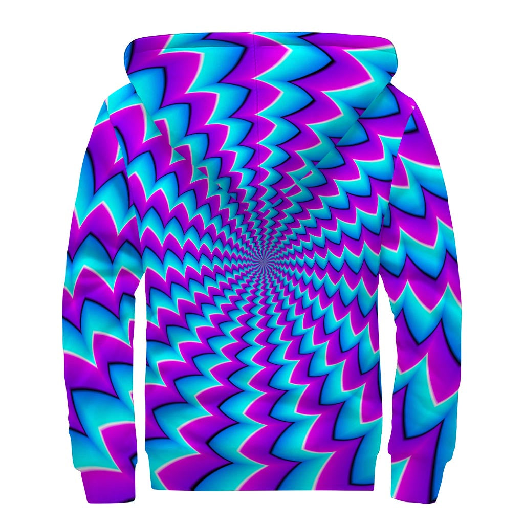 Blue Dizzy Moving Optical Illusion Sherpa Lined Zip Up Hoodie