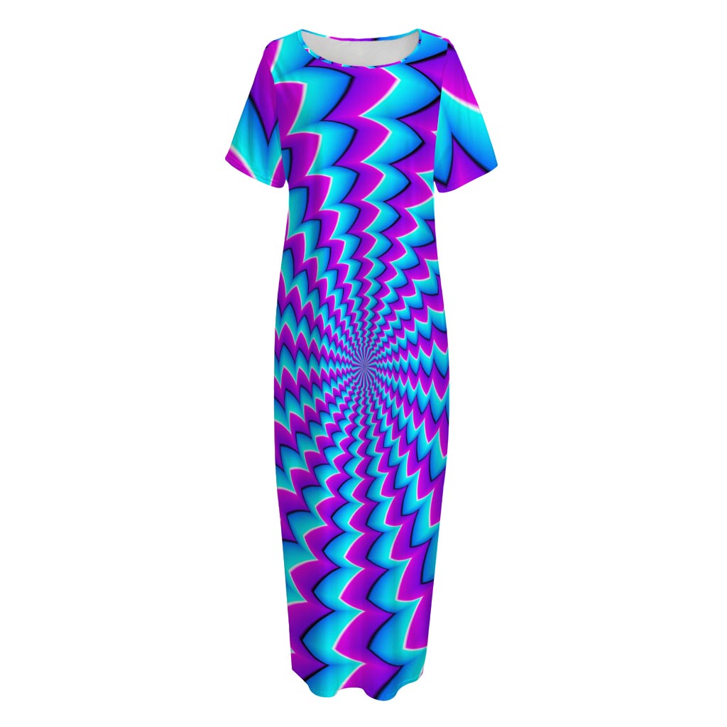 Blue Dizzy Moving Optical Illusion Short Sleeve Long Nightdress