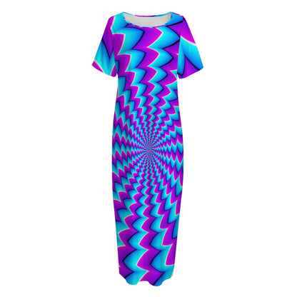 Blue Dizzy Moving Optical Illusion Short Sleeve Long Nightdress