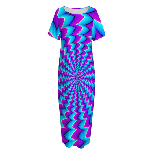 Blue Dizzy Moving Optical Illusion Short Sleeve Long Nightdress