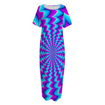 Blue Dizzy Moving Optical Illusion Short Sleeve Long Nightdress