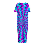 Blue Dizzy Moving Optical Illusion Short Sleeve Long Nightdress