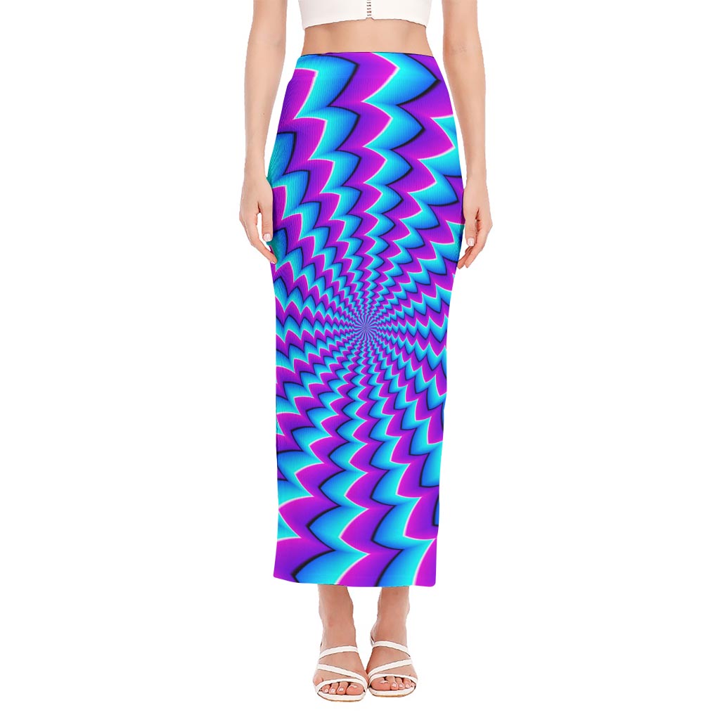 Blue Dizzy Moving Optical Illusion Side Slit Maxi Skirt