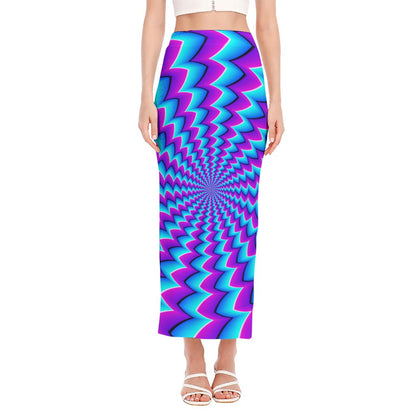 Blue Dizzy Moving Optical Illusion Side Slit Maxi Skirt