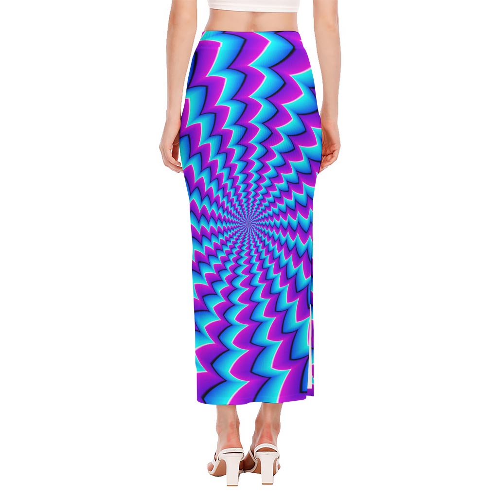 Blue Dizzy Moving Optical Illusion Side Slit Maxi Skirt